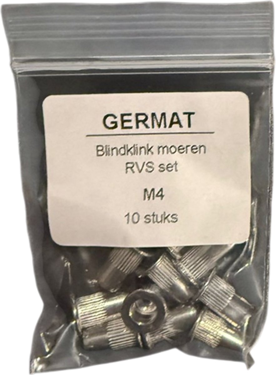 Germat Blindklinkmoeren M4 RVS – Popmoeren / Blindmoeren – 10 Stuks – Roestvrij Staal – Voor Dun Plaatmateriaal & Profielen – Professioneel