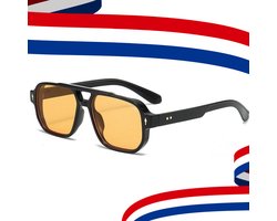 LUCCIO - Koningsdag bril - Oranje bril - Koningsdag accessoires - Retro bril - Mode bril - Festivalbril - Technobril - Rave bril - Festival zonnebril - Zwart - Carnaval bril - Dubbele brug