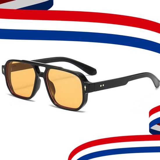 LUCCIO - Koningsdag bril - Oranje bril - Koningsdag accessoires - Retro bril - Mode bril - Festivalbril - Technobril - Rave bril - Festival zonnebril - Zwart - Carnaval bril - Dubbele brug