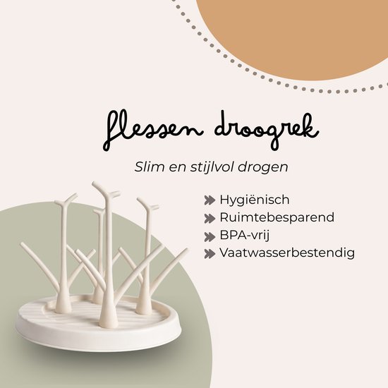 Jikkies® - Flessen Droogrek - Baby Flessenrek - Afdruiprek Baby - Droogrek - Flessendroogrek - Drying Rack - Beige van Jikkies — afbeelding 3