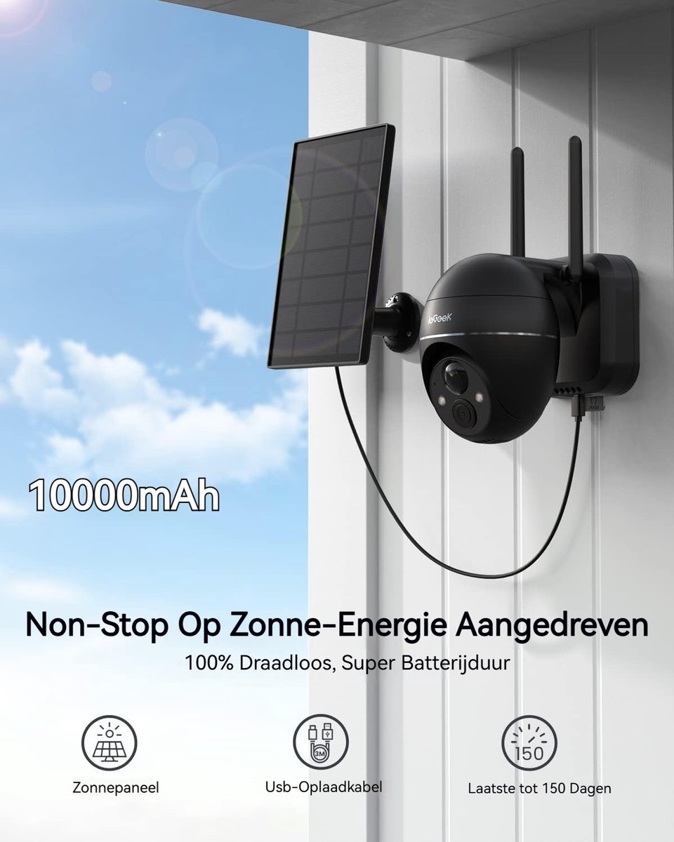 ieGeek 2K PTZ Bewakingscamera Buiten Draadloos met Batterij, Solar WiFi Beveiligingscamera voor thuis met Zonnepaneel en PIR Bewegingsdetectie, Kleuren Nachtzicht CCTV IP Camera Security – foto 6