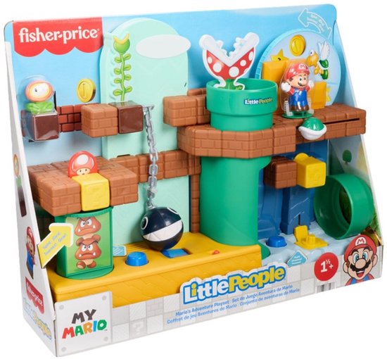 Fisher-Price My Mario Little People Mario's Adventure Playset in verpakking.