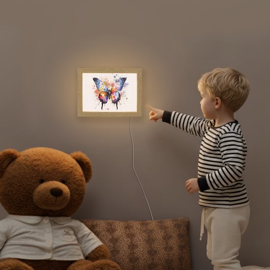 Nachtlampje 20x15 cm - Kinder lampje - Vlinder - Roze - Verf - Kleurrijk - Tafellamp kinderkamer - Slaapkamer lamp - Bedlamp kinderen - Kinderlampje stopcontact - Wandlamp babykamer - Nachtlampjes van Merkloos — afbeelding 5