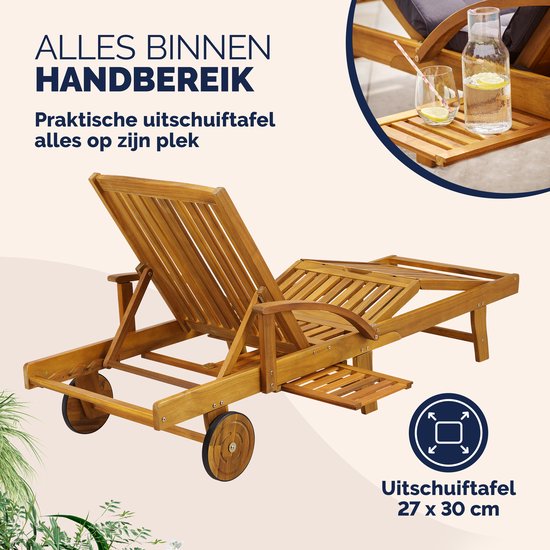 Casaria Ligstoel Tami Sun 2 Stuks - Acaciahout op Wielen - Bruin van Casaria — afbeelding 3