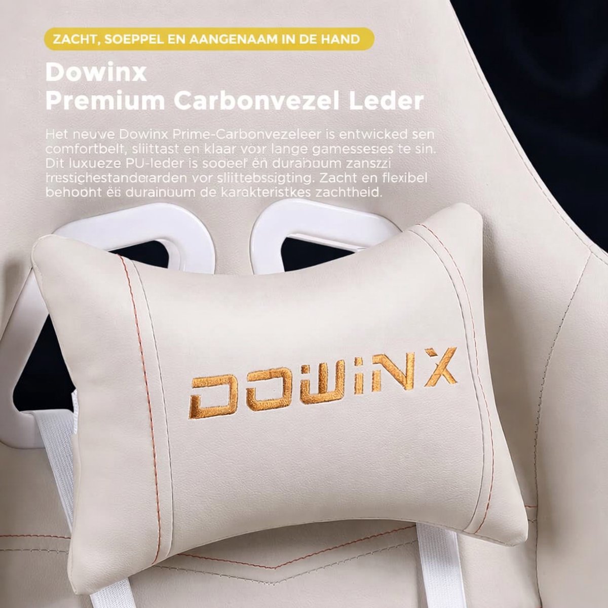 Dowinx Luxe Gamingstoel - Ergonomische Bureaustoel van PU Leer met Boutis-Stiksel, Massage-Lendensteun, Voetsteun, Verstelbare Rugleuning 90°-170°, Tot 200 kg - Wit – foto 4