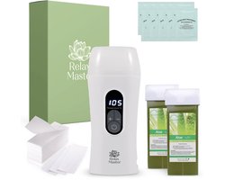 Dispositif de Cire Roller de Cire numérique innovant - Chauffe-cartouche de Cire - Kit de Roller de Cire Incl. 2 recharges d'aloe Vera , huile après Cire et bandes de cire