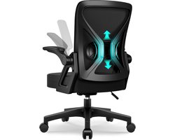 Hiaonyx Bureaustoel-Ergonomische bureaustoel-bureaustoelen voor volwassenen-Opklapbare armleuningen-Lendensteun-Verdikt en verbreed zitkussen-Zwart