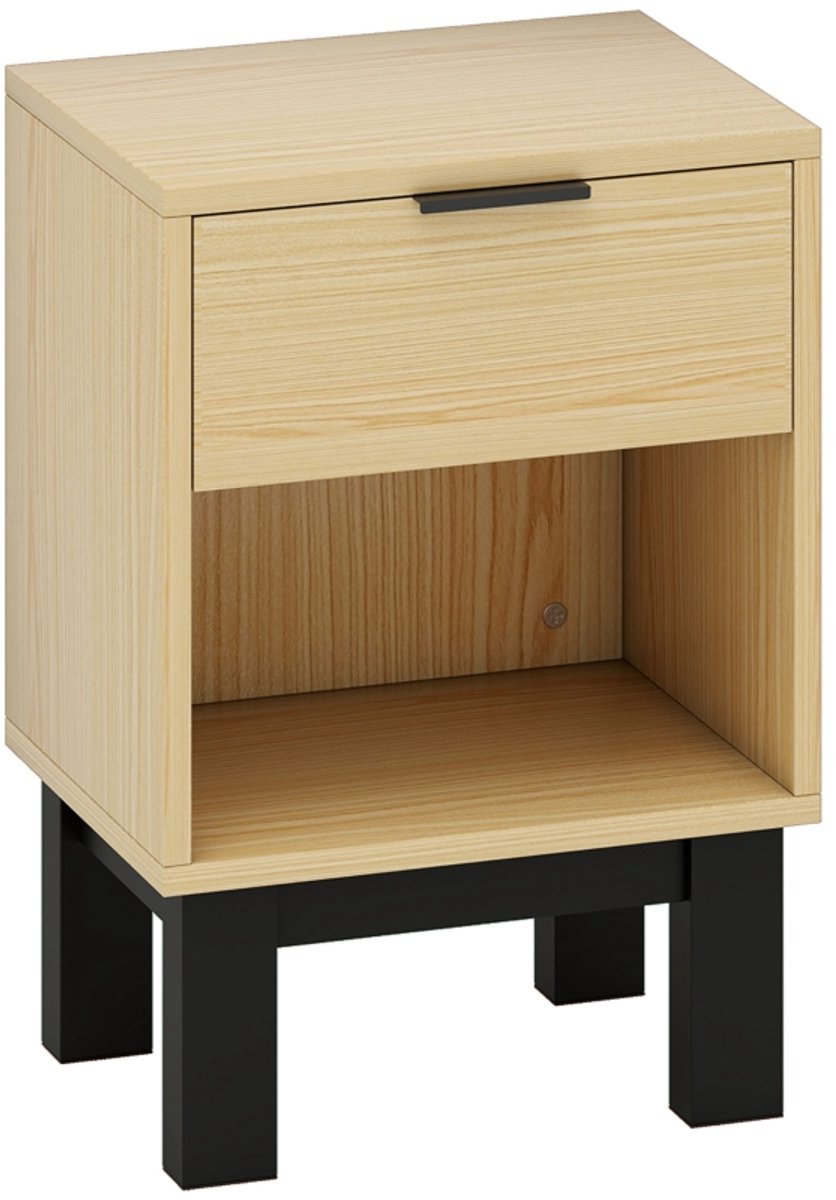 Wishdor Nachtkastje - Met Lade En Open Vak - Compact Design - Voor Slaapkamer - Hout - Eikenkleur - 35 X 26 X 50 Cm