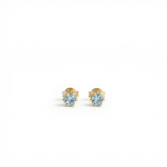 Oorknopjes Geboortesteen Maart Aquamarijn Goud | cadeau dames