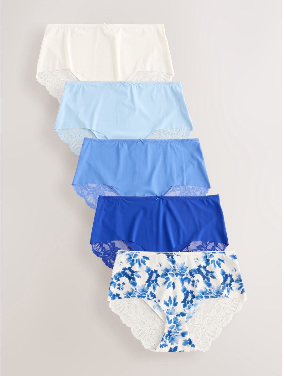 Next - Dames - Set van 5 No VPL midi-slips met kant aan achterzijde - Zwart