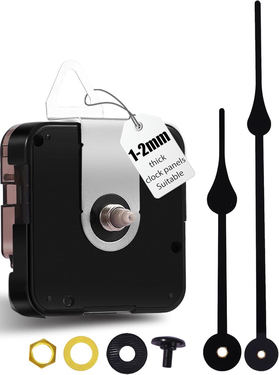 Klok Beweging Kit - Stille Onderdelen - Klok Reparatie - Precisie Mechanisme - 12.4mm Schacht - Zwarte Wijzers