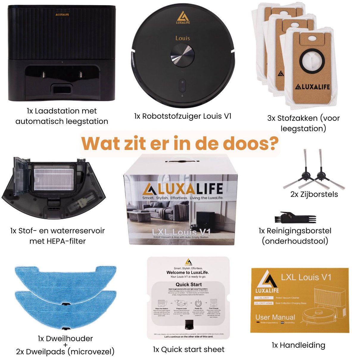 LuxaLife Louis V1 Robotstofzuiger met Dweilfunctie en Leegstation – 10.000 Pa Zuigkracht – LiDAR Navigatie – Y-Shape Dweilen – Nederlandse App – Geschikt voor Tapijt — afbeelding 2