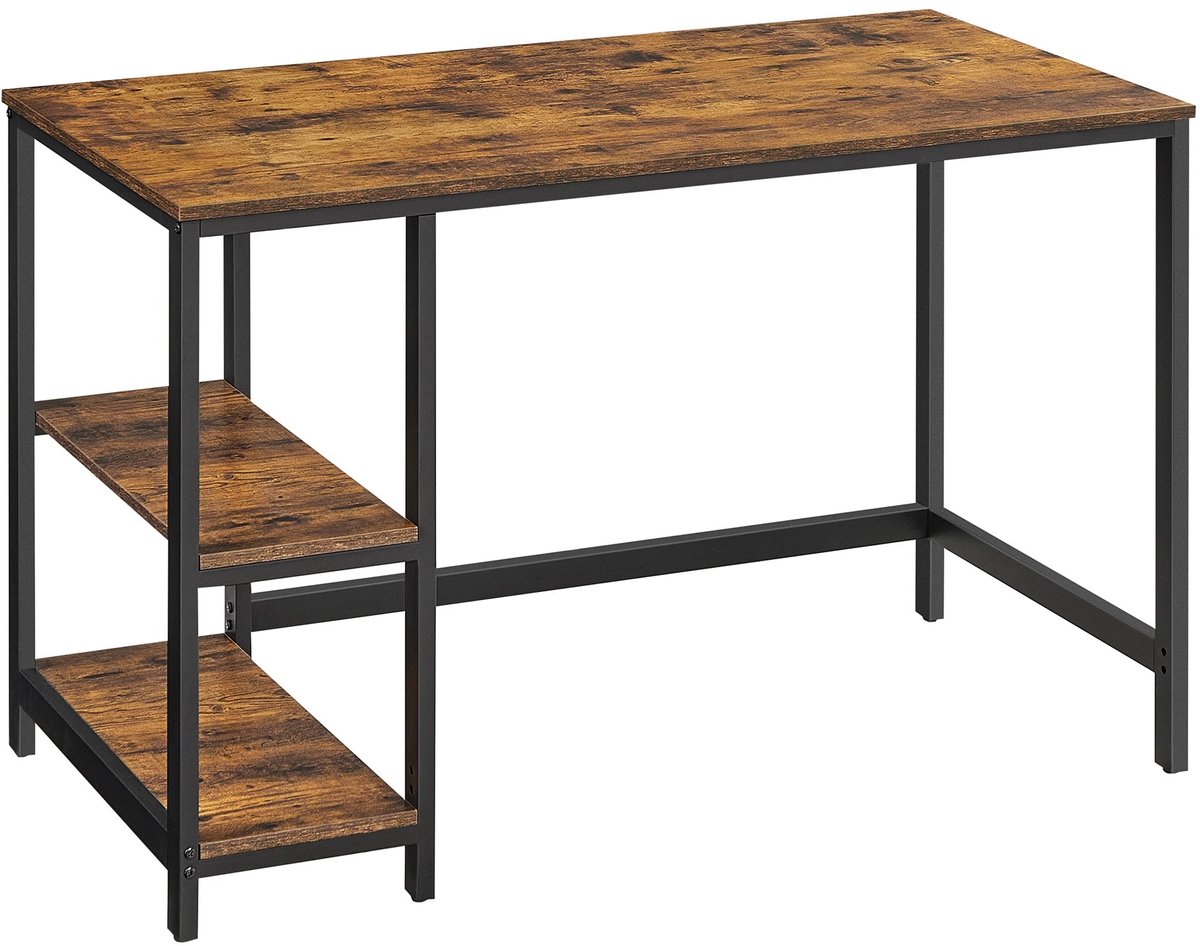 In And Outdoormatch Hennova Bureau - Werktafel - Computertafel - Tafel - Met 2 open opbergvakken - Industrieel ontwerp - Bruin/zwart - 120 x 60 x 75 cm bruin en zwart