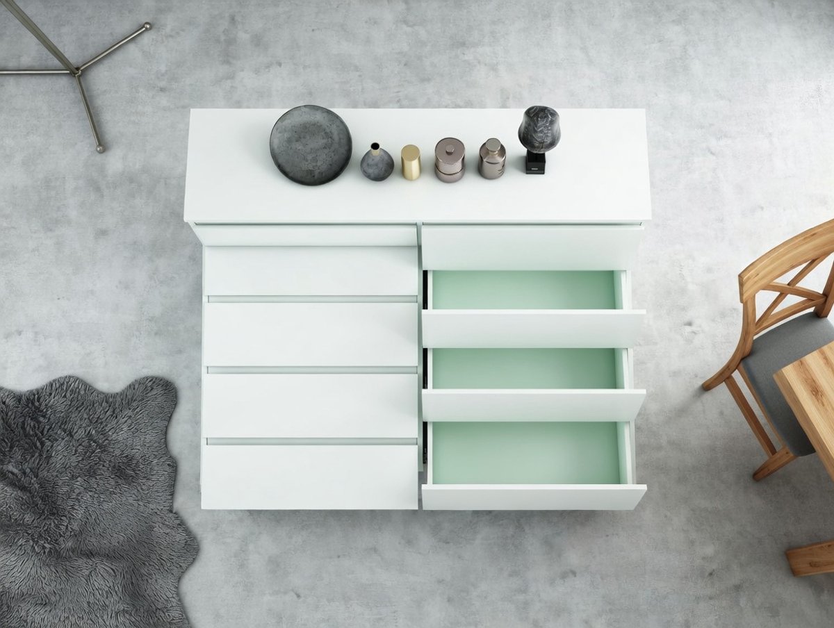 Ladekast met 8 Lades 120 cm – Moderne Commodekast / Dressoir voor Woonkamer, Slaapkamer en Hal – Grote Opbergkast met Laden – 120 x 39 x 101,5 cm Wit – Novihome