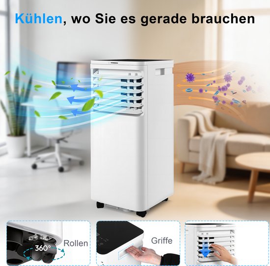 NETTLIFE Mobiele Airco 3-in-1 | 9000 BTU | Met Afvoerslang ...
