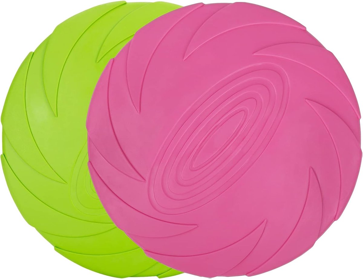 Honden Frisbee Set - Vliegende Schijven - Buiten Spelen - Zacht Natuurrubber - 15 cm Doorsnee - Groen Roze