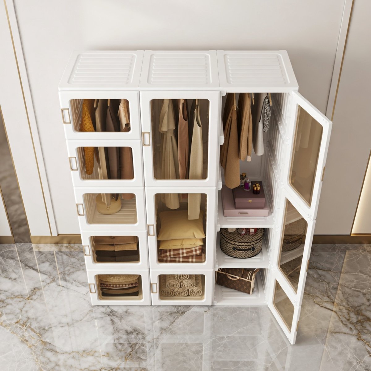 Opvouwbare Kledingkast Premium – 104x50x170 cm – Snelle Montage – Ruime Garderobekast met Kledingstang en Magnetische Deuren – Wit – Perfect voor Slaapkamer, Woonkamer en Hal – Duurzaam PP+PET Materiaal - House & Garden