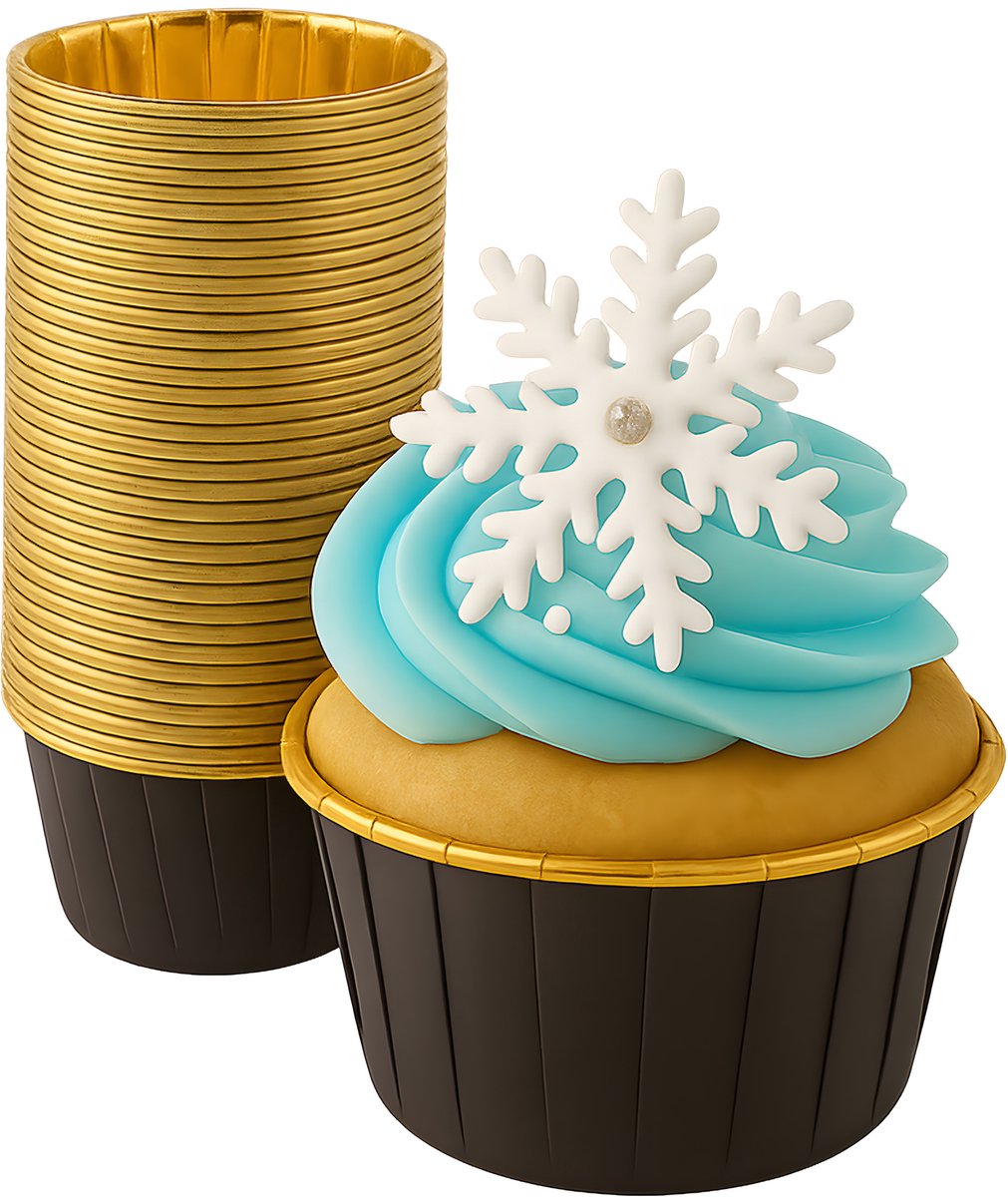 Muffinvormpjes 50 stuks – Zwart & Goud 40×50 mm – Papieren-Aluminium Bakvormpjes voor Cupcakes en Desserts