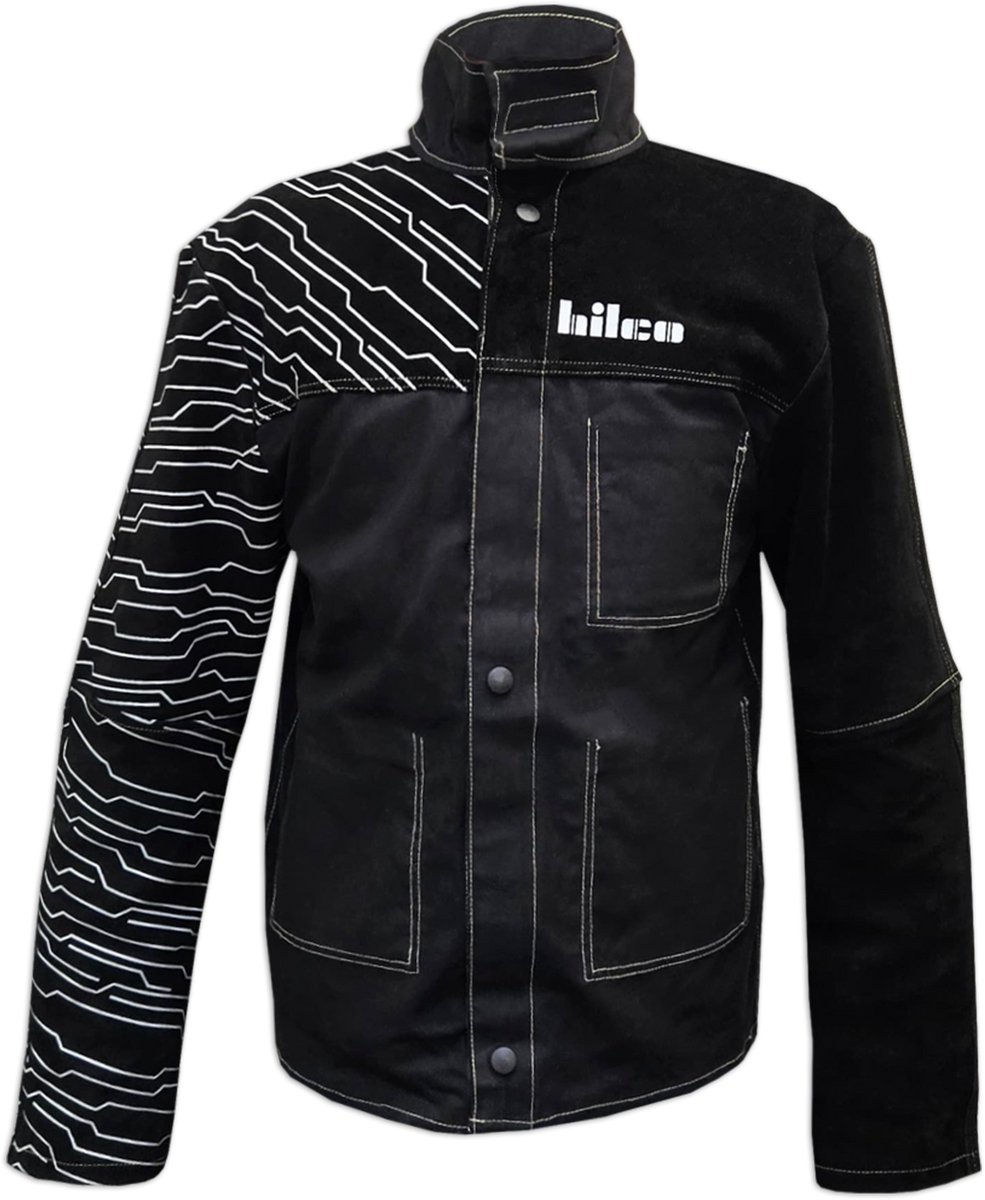 Hilco Lasjas - Maat S, M, L, XL - Gecertificeerd EN ISO 11611 & 11612 - 100% (FR) Vlamvertragend Katoen en Leer - Hittebestendig - Werkjas - Heavy Duty Jacket