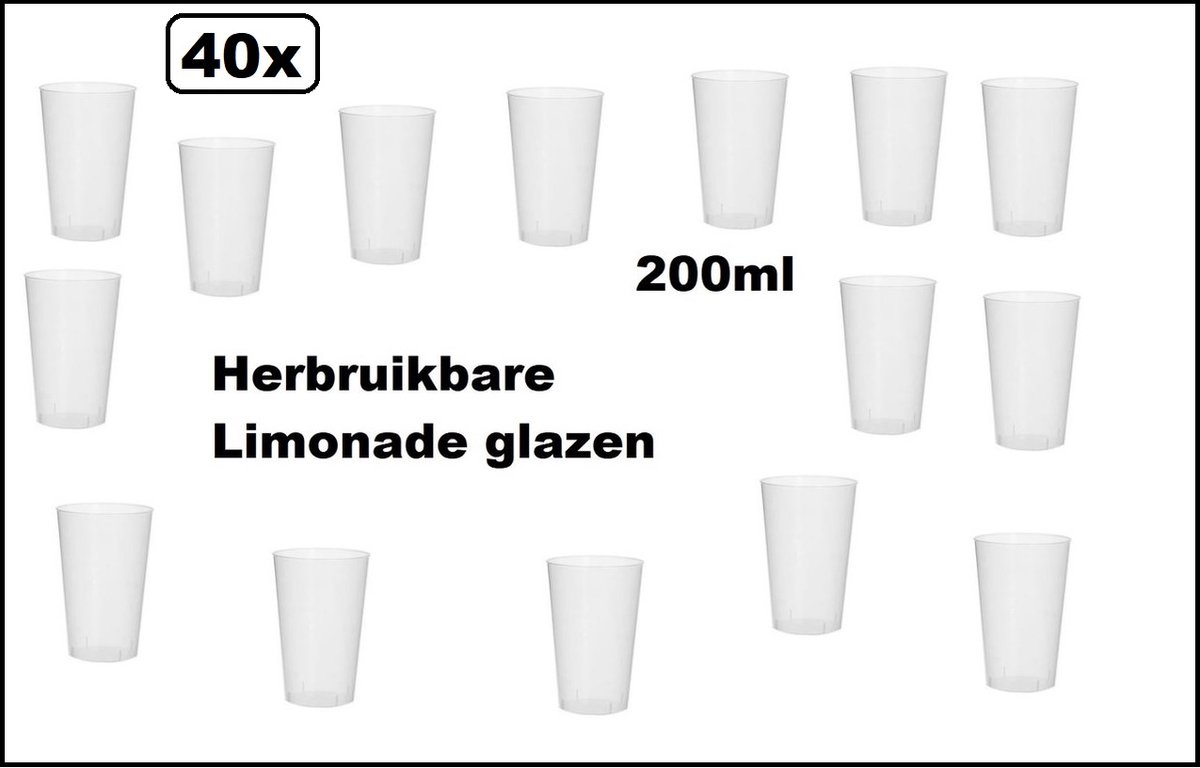 40x Beker herbruikbaar 200ml - 20x vaatwasserbestendig - Limonade bier beker - Festival thema feest evenement party next generation