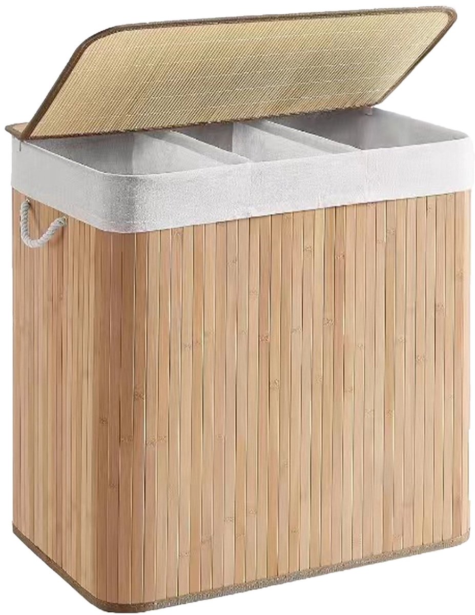 Hearyoo Opbergmand Bamboe Look - Wasmand 60 cm - Opvouwbaar - Met Handgrepen - Grote Opbergmand