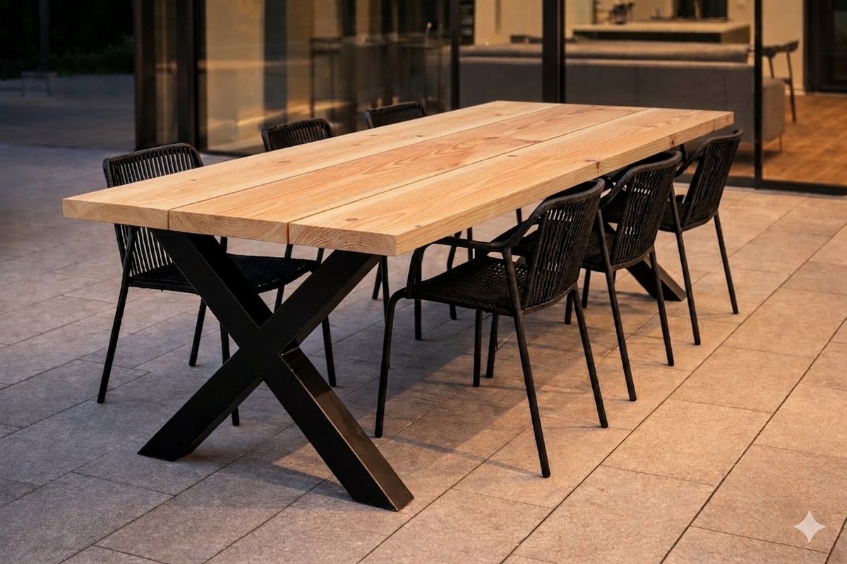 Douglas Boomstam Tuintafel - 160 x 90 cm - Stalen A Poten - Inclusief Montage
