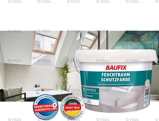 BAUFIX Vochtwerende Muurverf Badkamer & Keuken – Afwasbare Witte Latex – 2,5L – Voor Vochtige Ruimtes