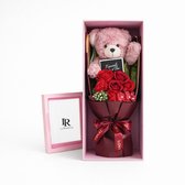 Luxe Cadeau box met Teddy beer en Rode Rozen Geschenkset feestdagen Cadeau – Roze Doos