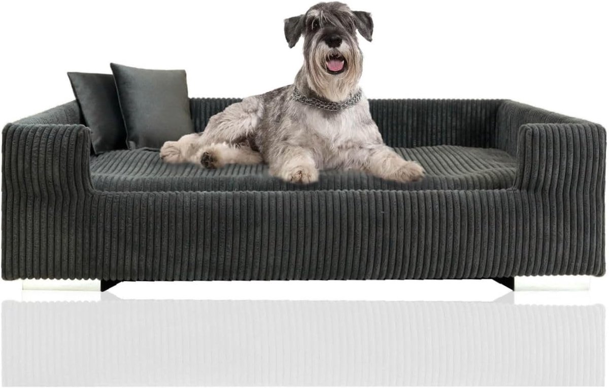 Hondenbank Comfort - Huisdier Sofa - Ontspanning Thuis - Verhoogde Rand - 90x57x26 cm - Grijs