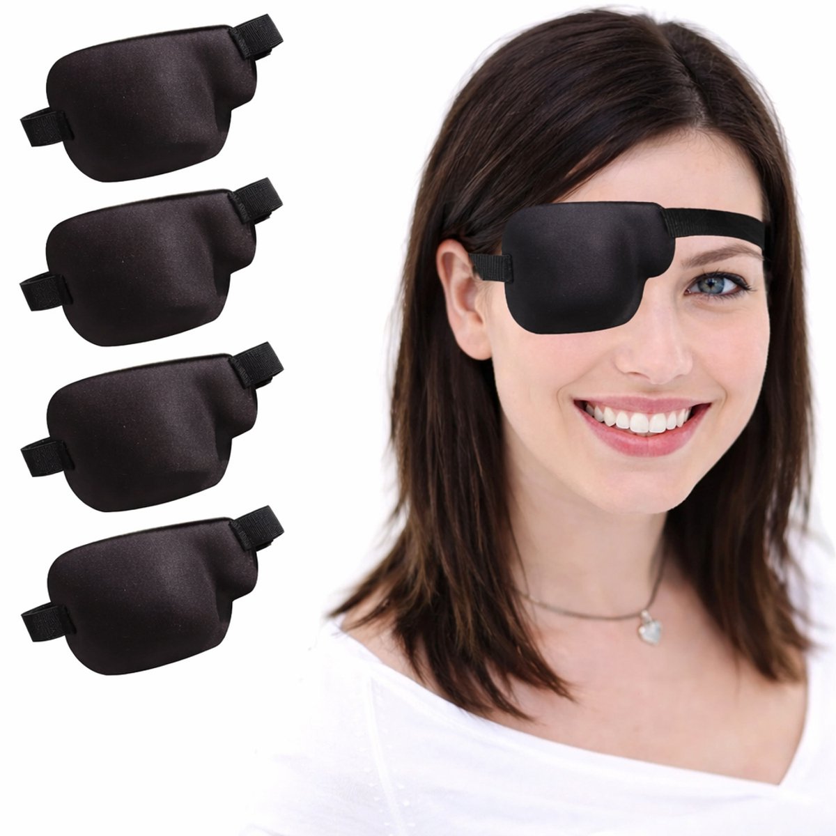 Aventrix 3D Ooglapje Rechteroog – 4 Stuks – Oogpatch Volwassenen – Oogmasker & Slaapmasker – Lui Oog Amblyopie Strabismus – Na Operatie – Verstelbaar Comfortabel – Zwart