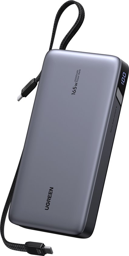 UGREEN Nexode Power Bank, 25000mAh, 165W charge rapide Met 2 câbles USB-C intégrés (140W PD3.1), compatible Met MacBook Pro 16", Dell XPS, iPad Pro, Steam Deck, Galaxy S25 Ultra, iPhone 17