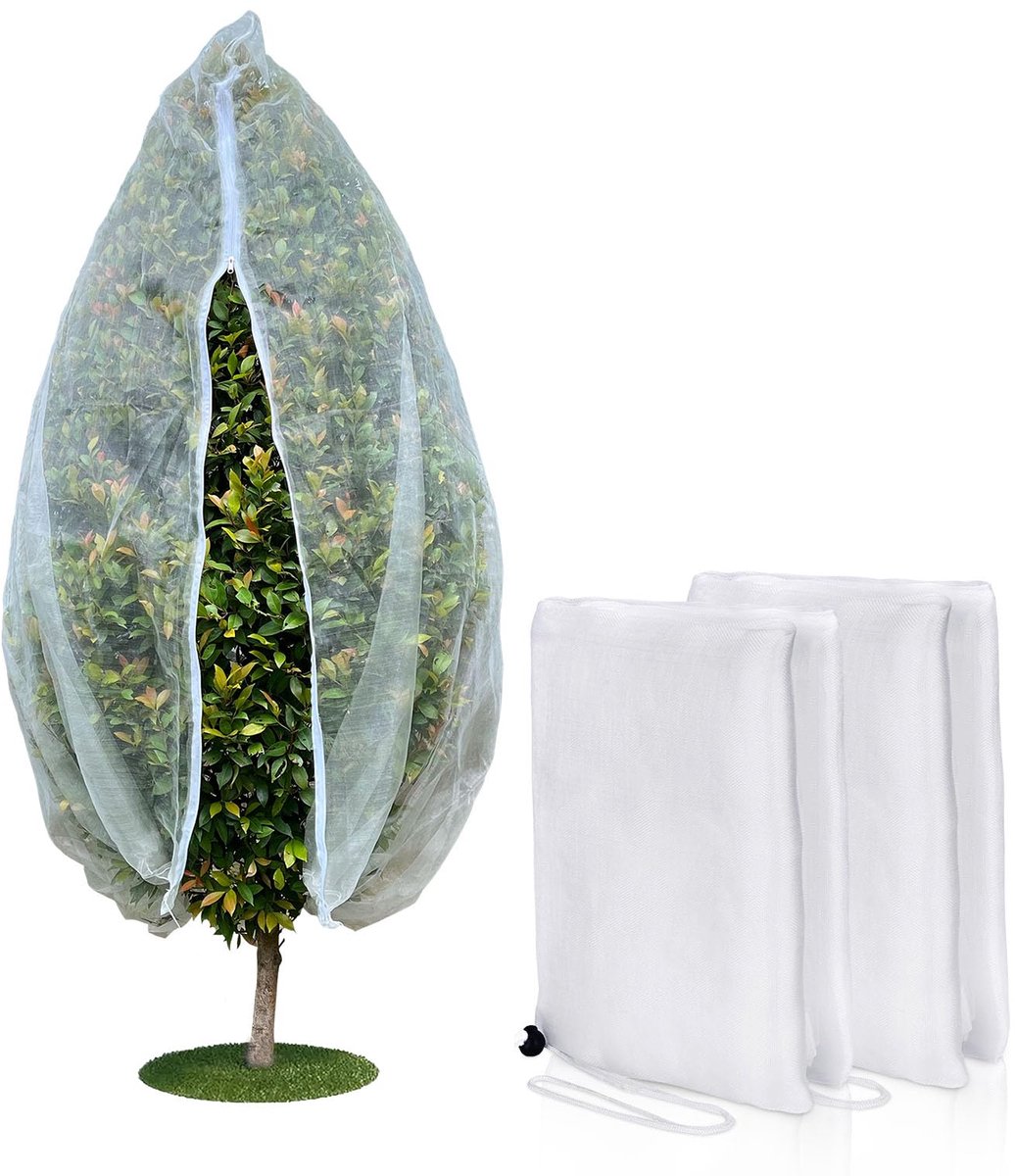 Net voor fruitbomen met rits en trekkoord – 2 stuks (8 x 8 ft) – Insecten- en vogelwerend net voor tuinbescherming – Tuinnet met ultrafijne maaswijdte