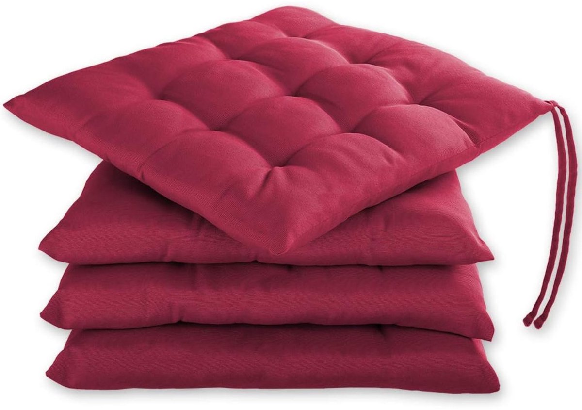 Imperatoris Zitkussen - Stoelkussen - Tuinstoelkussens - Eetkamer Kussen - Stoelkussens Eetkamer - Geschikt voor Binnen en Buitengebruik - Seat Cushion - 40 x 40 x 3 cm - Set van 4 - Donkerood- van Imperatoris