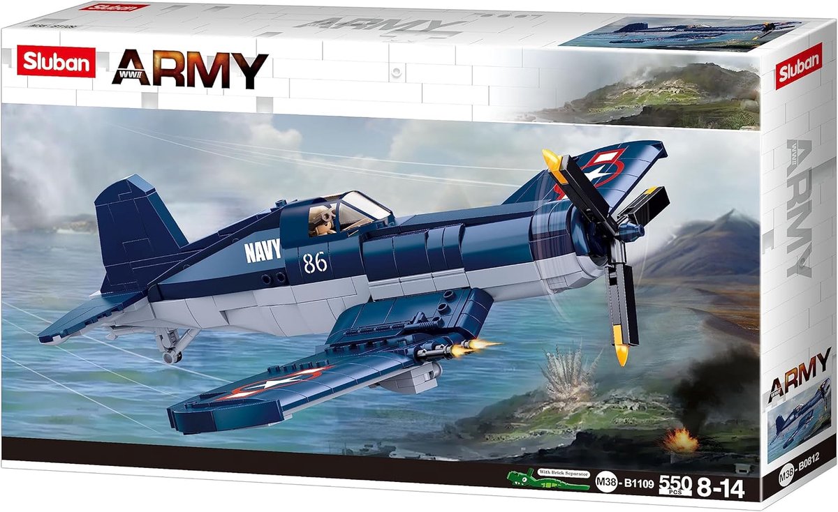 Sluban Army WWII F4U Fighter vliegtuig bouwspeelgoed - Constructiespeelgoed modelbouw - bouwdoos met 550 bouwstenen - M38-B1109 vanaf 8 jaar — afbeelding 2