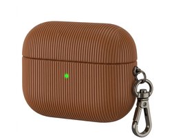 Luxe geribd hoesje voor oordopjes – Vertical Stripe design met sleutelhaak, geschikt voor AirPods Pro 3 (Bruin)