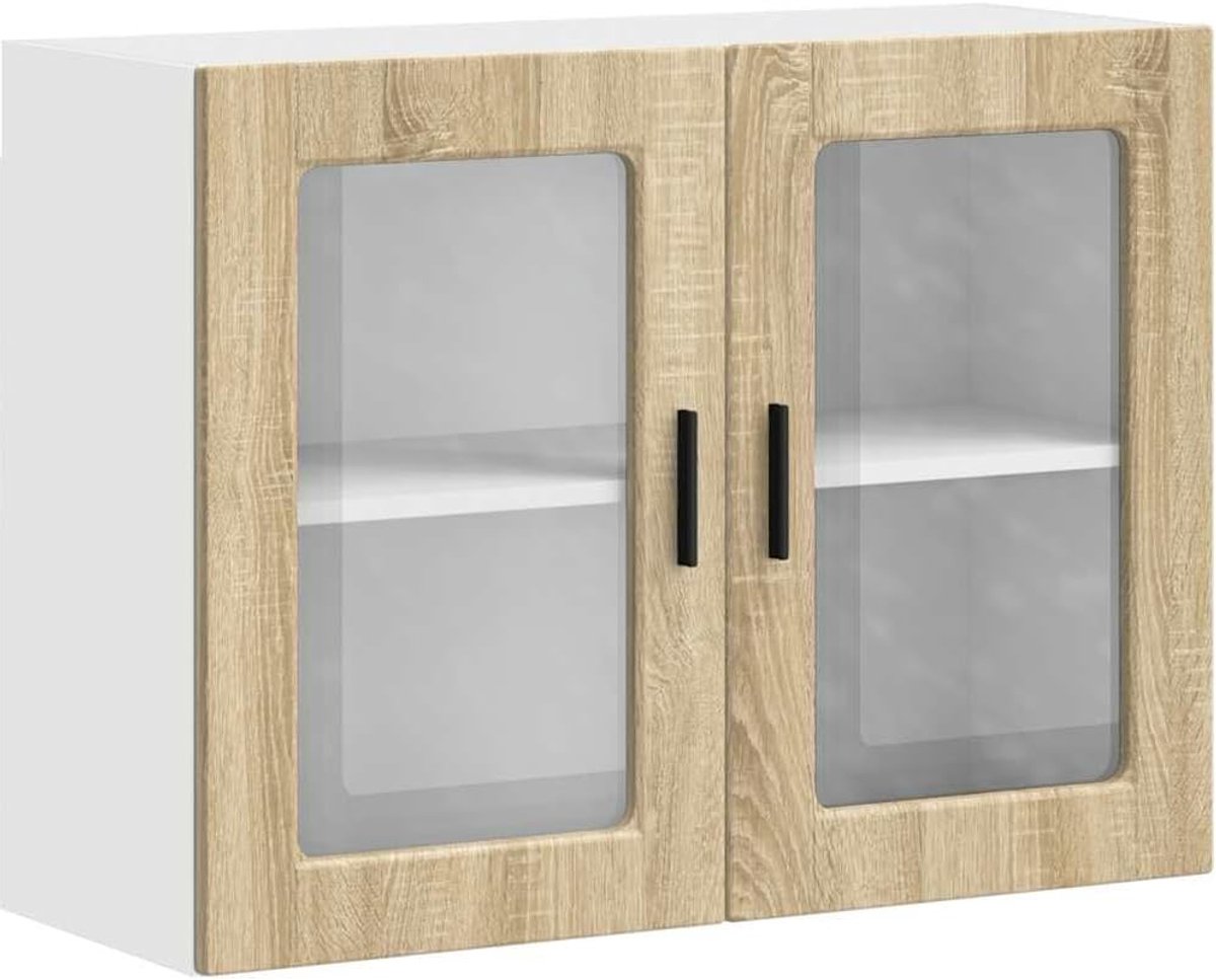 Keukenwandkast - Keukenkast - Keuken organiseren - Met glazen deur - 80 x 60 cm - Eikenkleurig