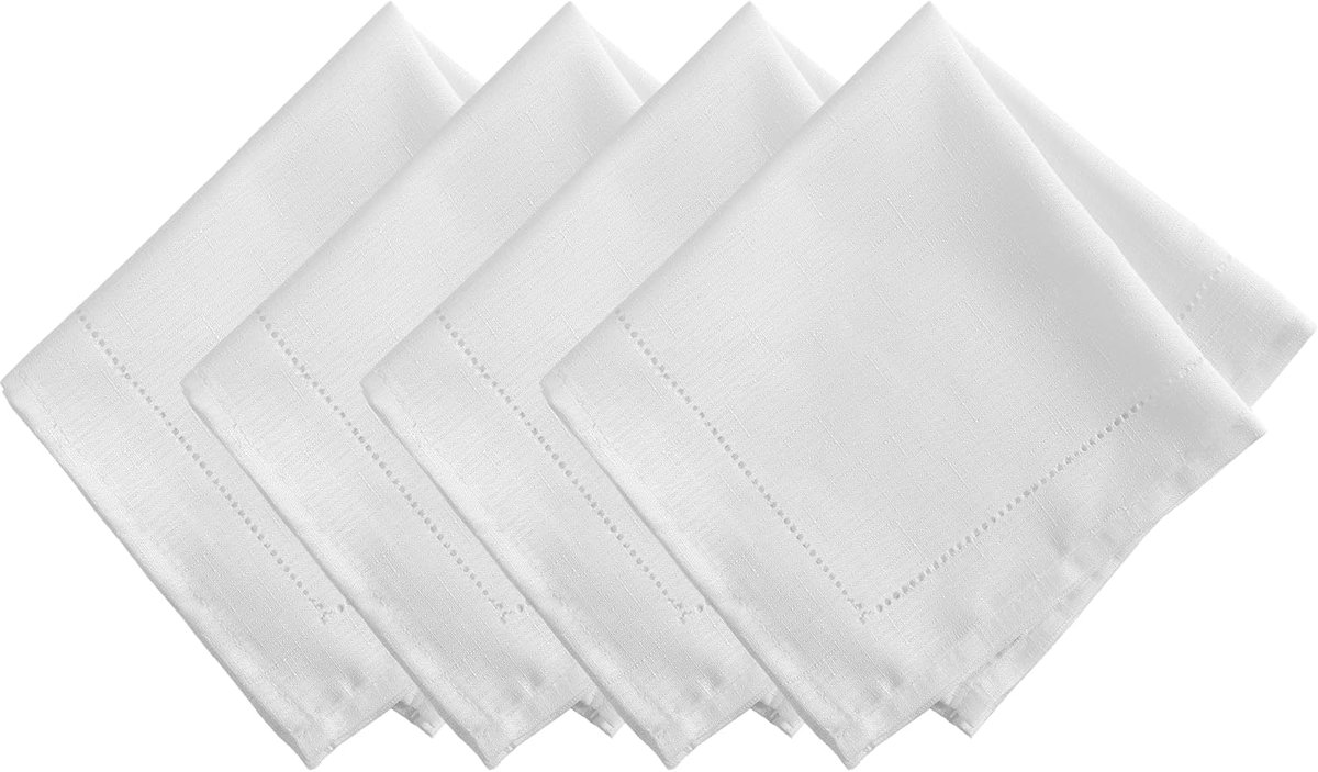 Stoffen Servetten - Diner Servetten - Eettafel Decoratie - Rand met Oogjes - 43x43 cm - Wit