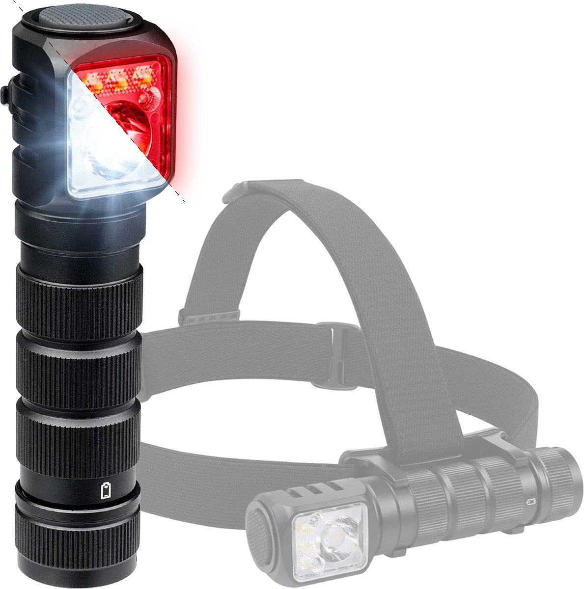 Zaklamp, hoofdlamp, werklamp (3in1) USB C oplaadbaar 2100 lumen led met rood licht - militaire kwaliteit zaklampen / hoofdlampen voor noodpakket