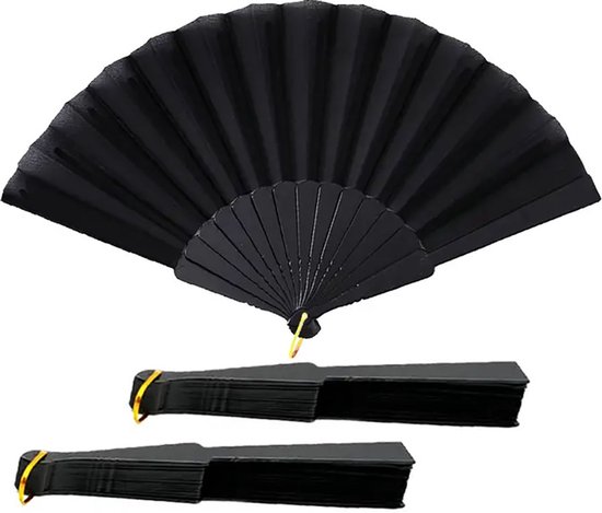 Éventail à main - 2 pièces - 42 x 23 cm - Éventail Festival - Éventail espagnol - Ventilateur à main - Éventails de refroidissement pour température estivale - Contre les bouffées de chaleur - Zwart