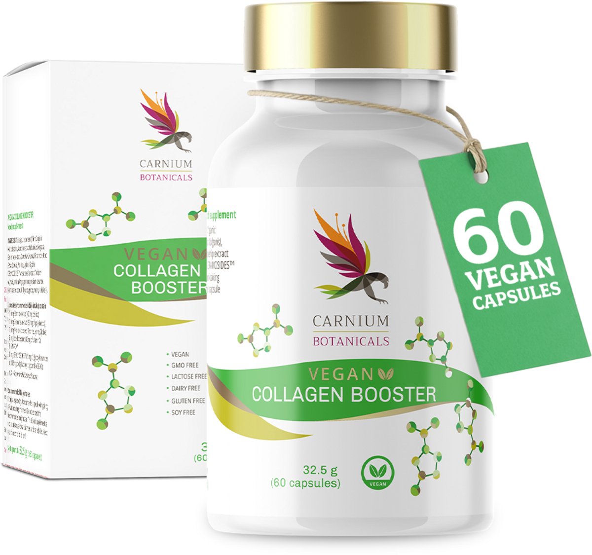 Carnium Botanicals Vegan Collagen Booster Supplementen - Voor Huid, Haar & Nagels - Met Bamboe, Aminozuren & CERAMOSIDES™ - 60 Capsules - 30 Dagen