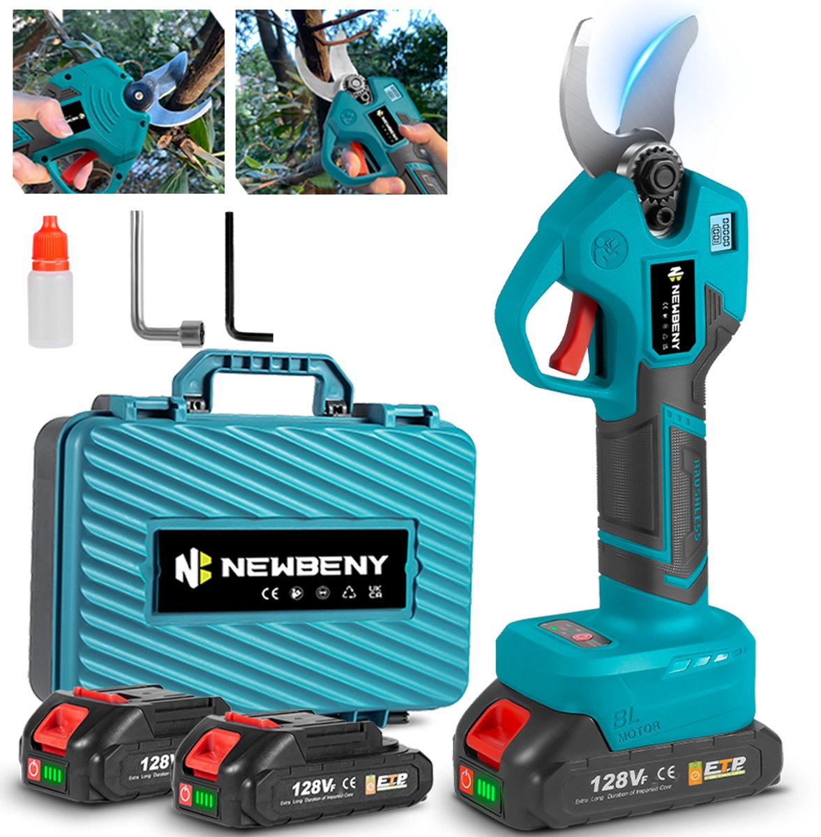 NewBeny Elektrische Snoeischaar - 35mm Snijdiameter - Accu Snoeischaar - met 2 Accu’s - Takkenschaar - Heggenschaar - voor Knippen & Snoeien van Heggen & Takken
