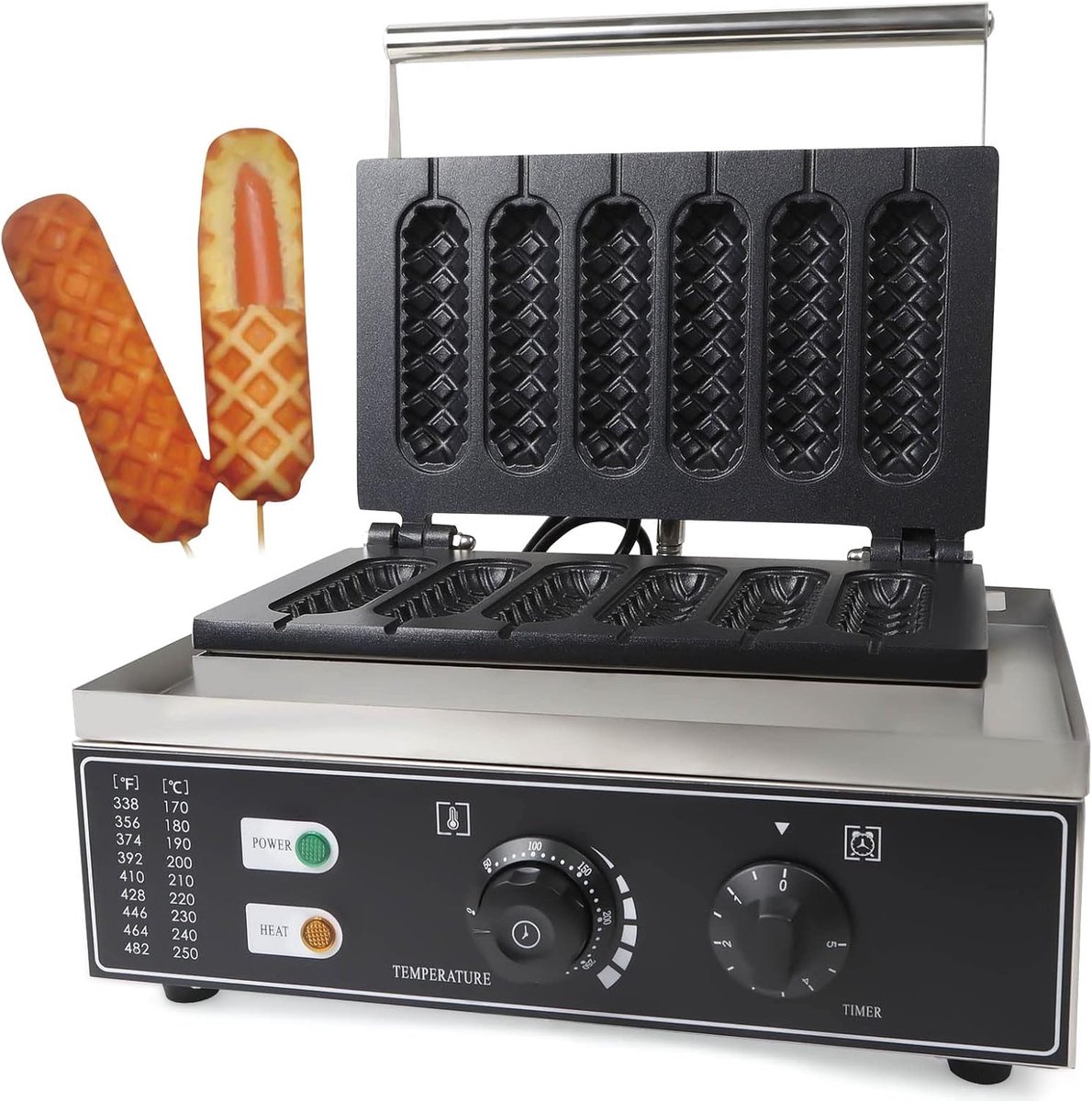 Wafelijzer Hotdog - Snack Maker - Snelle Snacks - 6 Stokken - 27.5 x 38.5 cm - Rood