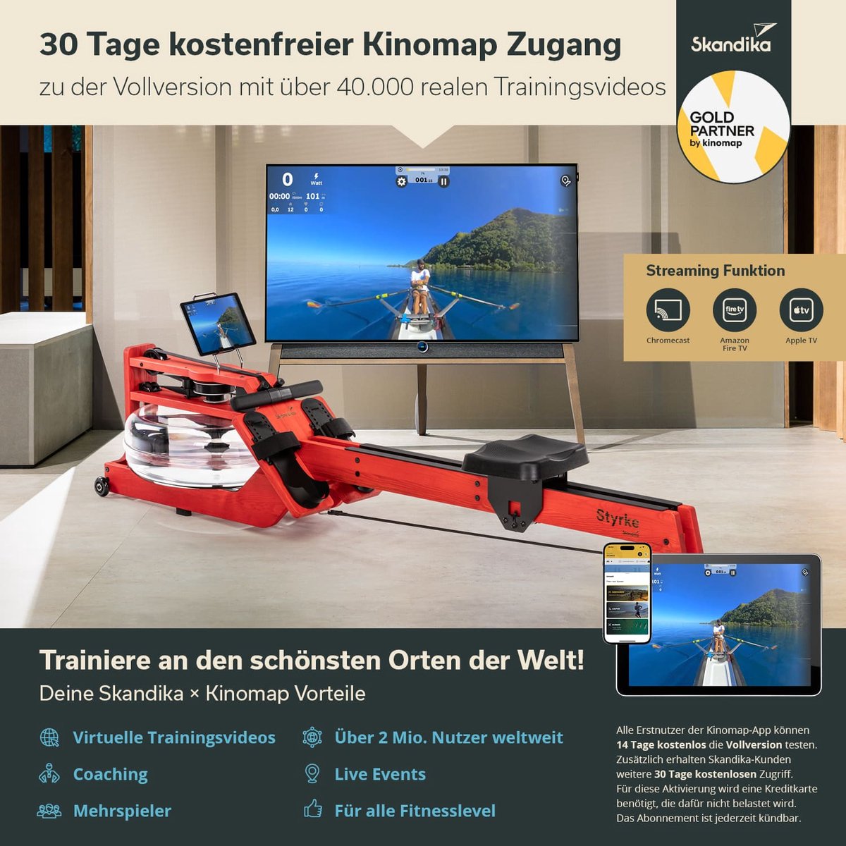 Skandika Styrke Roeitrainer Essenhout Rood Waterweerstand - afbeelding 3