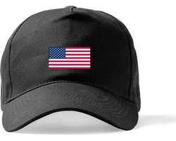 Zwarte Pet Beechfield met Wereldvlaggen, land Amerika / USA klittenbandsluiting