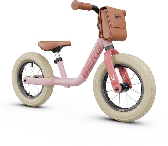 BERG MOOV12 Loopfiets – 2,5+ jaar – 12 inch – Lichtgewicht – Comfortabele luchtbanden – Verstelbaar Stuur en Zadel – Incl. Rugtasje – Retro Pink