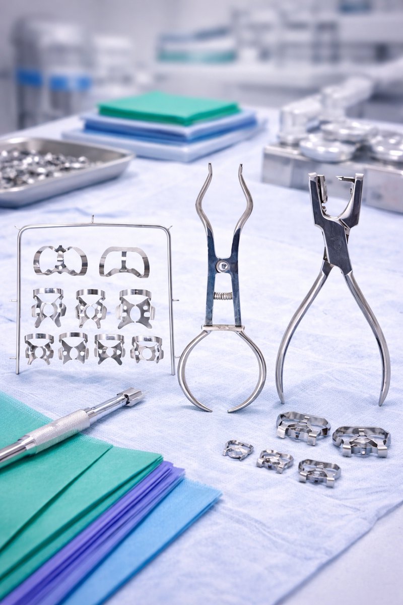 Belux Surgical Instruments /Cofferdam Set – Gaatjestang + Klemtang + Accessoires – Set van 3 – Tandheelkundige Rubberdam Instrumenten – RVS – Niet Steriel (Steriel Verpakt)