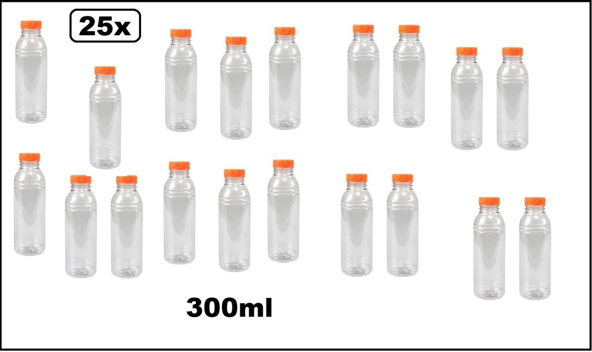 20x Flesje PET 330ml met oranje dop - 330cc - Sap water gerecyclede drink fles vruchten limonade drank festival uitdeel party