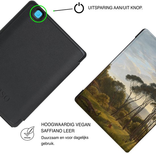 Lunso Geschikt voor Kobo Aura H20 Edition 2 hoesje (6.8 inch) - Vegan Saffiano Leren Sleep Cover - Italian Landscape - (niet voor de Kobo Aura edition 2) van Lunso — afbeelding 4