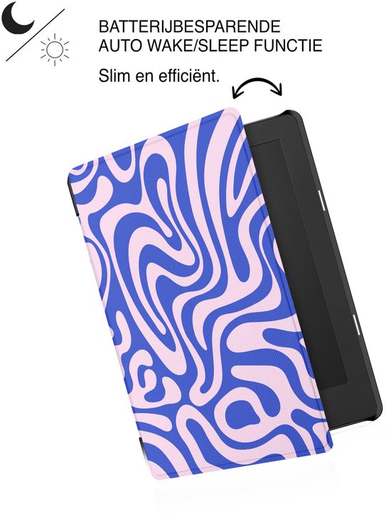 Lunso Geschikt voor Kobo Aura Edition 2 hoesje (6 inch) - Vegan Saffiano Leren Sleep Cover - Violet Vortex van Lunso — afbeelding 5