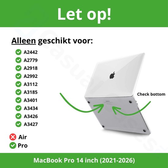 Informations avec le texte 'Attention ! Convient uniquement pour :' et une liste de modèles de MacBook Pro, avec une image du dessous d'un MacBook Pro.